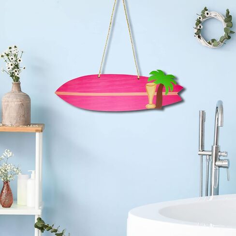 Surfboard Wall Decor,Wooden 16" Summer Beachy Aesthetic Decorations Surf Board Photo Prop Cardboard Cutout Tropical Themed for beachy Home Pool Bar Bathroom,Blue in Kuwait