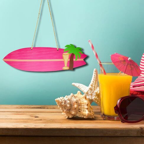 Surfboard Wall Decor,Wooden 16" Summer Beachy Aesthetic Decorations Surf Board Photo Prop Cardboard Cutout Tropical Themed for beachy Home Pool Bar Bathroom,Blue in Kuwait