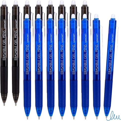 أقلام جل قابلة للمسح من sunacme، قلم جل قابل للمسح قابل للسحب بنقطة دقيقة 0.7 مم، حبر ناعم للكتابة (8 أسود/8 أزرق) in Kuwait