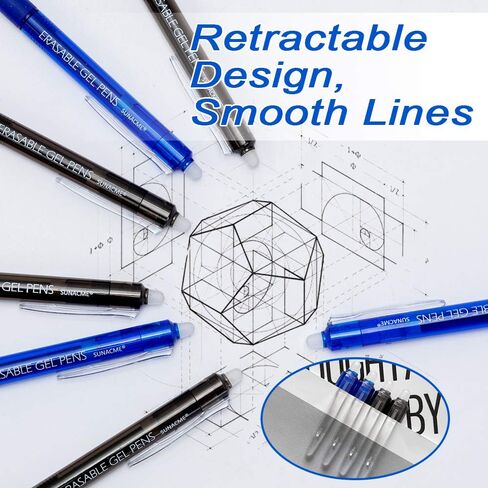 أقلام جل قابلة للمسح من sunacme، قلم جل قابل للمسح قابل للسحب بنقطة دقيقة 0.7 مم، حبر ناعم للكتابة (8 أسود/8 أزرق) in Kuwait