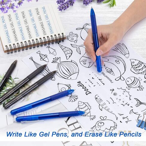 أقلام جل قابلة للمسح من sunacme، قلم جل قابل للمسح قابل للسحب بنقطة دقيقة 0.7 مم، حبر ناعم للكتابة (8 أسود/8 أزرق) in Kuwait