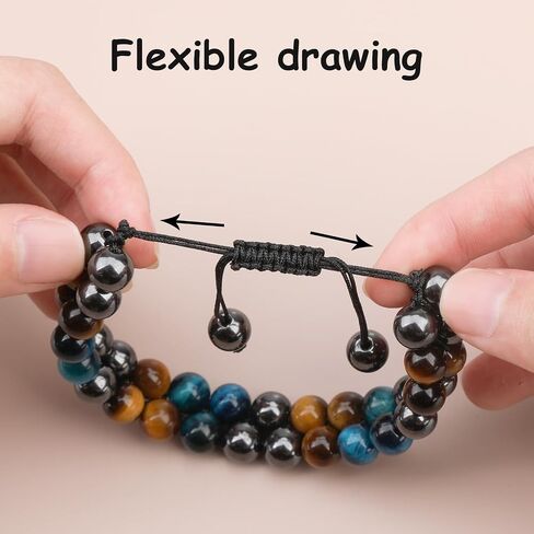 Jawfait 8mm اليدوية الشفاء الثلاثي حماية الخرز سوار، حقيقية عين النمر الأسود حجر السج الهيماتيت المعصم، كريستال مجوهرات حجر شقرا أساور للرجال النساء، جلب الحظ السعيد الازدهار in Saudi Arabia