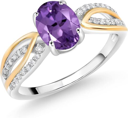 Gem Stone King 925 Sterling Silver and 10K Yellow Gold Purple Amethyst and White Lab Grown Diamond Engagement Ring For Women (1.29 Cttw, Gemstone Birthstone, Available In Size 5, 6, 7, 8, 9) in Saudi Arabia