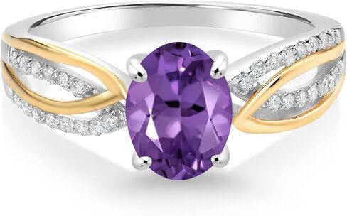 Gem Stone King 925 Sterling Silver and 10K Yellow Gold Purple Amethyst and White Lab Grown Diamond Engagement Ring For Women (1.29 Cttw, Gemstone Birthstone, Available In Size 5, 6, 7, 8, 9) in Saudi Arabia