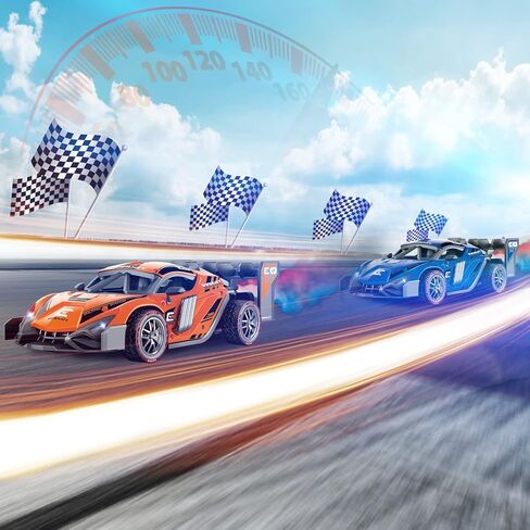 LIZHOUMIL 2 حزمة سيارة الانجراف التحكم عن بعد مع الرذاذ والضوء، ضباب الضباب سيارات السباق عالية السرعة، 2.4GHZ 4WD على الطرق الوعرة لعبة مركبة للبالغين أطفال بنين بنات، الأزرق والبرتقالي in Kuwait