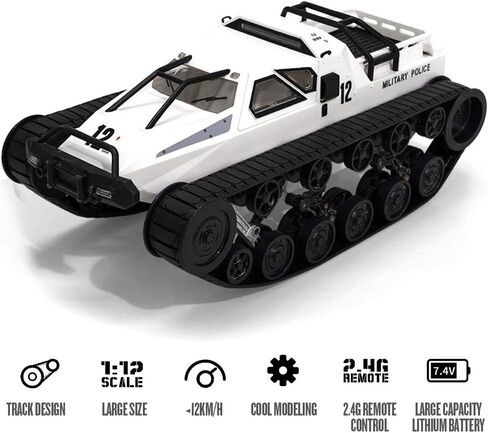 GoolRC RC Tank Car, 1/12 Scale 2.4GHz Remote Control Rechargeable Tank for Kids, 360° Rotating Vehicle Gifts for Boys Girls Teens (Black) in Saudi Arabia