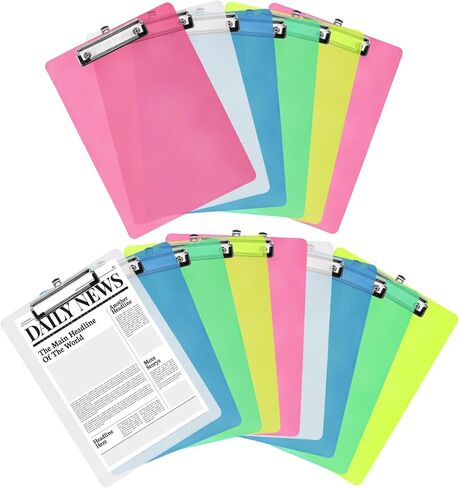 YOUEON 15 Pack Plastic Clipboards Standard A4 Letter Size, 9" x 12.5" Multi Color Clipboards Bulk, Hangable Clip Boards with Low Profile Metal Clip for Office, College, Hospital, Teacher in Saudi Arabia