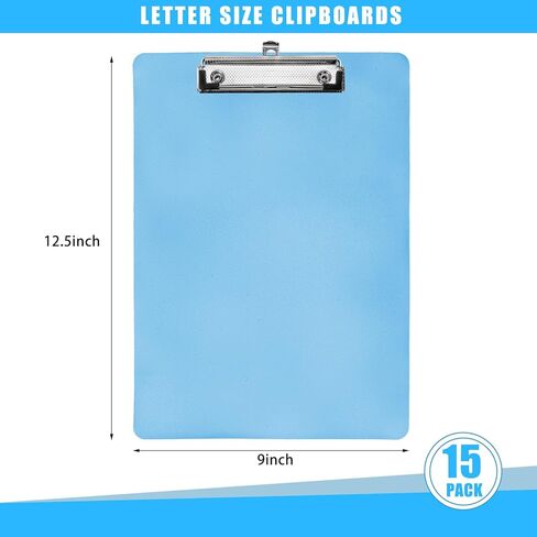 YOUEON 15 Pack Plastic Clipboards Standard A4 Letter Size, 9" x 12.5" Multi Color Clipboards Bulk, Hangable Clip Boards with Low Profile Metal Clip for Office, College, Hospital, Teacher in Saudi Arabia