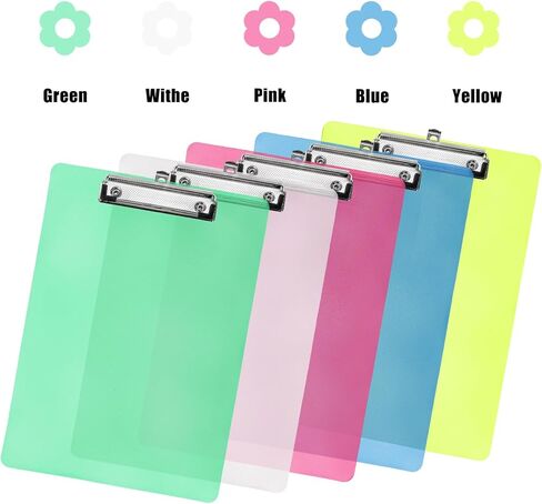 YOUEON 15 Pack Plastic Clipboards Standard A4 Letter Size, 9" x 12.5" Multi Color Clipboards Bulk, Hangable Clip Boards with Low Profile Metal Clip for Office, College, Hospital, Teacher in Saudi Arabia