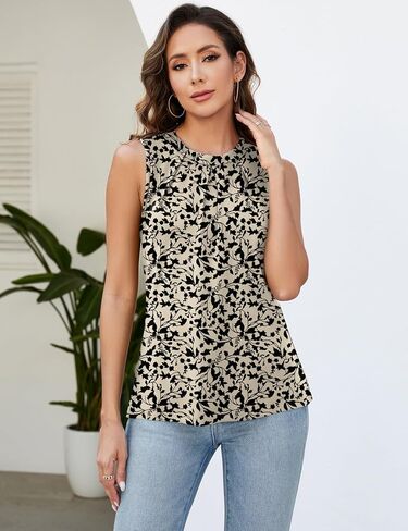 Micoson Women's Tank Tops Round Neck Pleated Sleeveless Shirts Summer Loose Fit Casual Top Business Blouses in Saudi Arabia