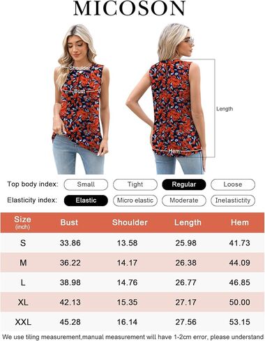Micoson Women's Tank Tops Round Neck Pleated Sleeveless Shirts Summer Loose Fit Casual Top Business Blouses in Saudi Arabia