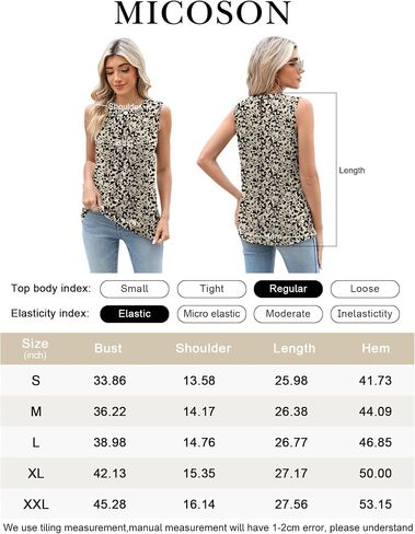Micoson Women's Tank Tops Round Neck Pleated Sleeveless Shirts Summer Loose Fit Casual Top Business Blouses in Saudi Arabia