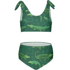 Boccsty خمر التمساح الأخضر الفتيات Tankini ملابس السباحة الاطفال بيكيني مجموعات 2 قطعة ثوب السباحة 3T in Kuwait