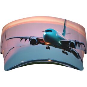 Airplane in The Evening Lights Print Foldable Sun Visor Hat Lightweight Adjustable Sun Visor Hat Outdoor Sports Cap for Adults Black in Kuwait