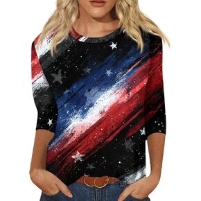 Womens Tops 2026 Independence Day Summer Trendy Cute Going Out Spring Tees Crewneck Basics Tshirts 3/4 Length Sleeve Shirts in Kuwait