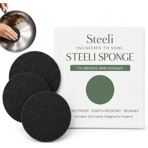 3-Pack Stainless Steel Cleaning Sponge, Non-Scratch Scrubber for Burnt-On Stains on Pots, Pans & Cookware, Reusable Stainless Steel Safe Kitchen Sponge in Kuwait