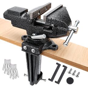 Heavy Duty 2-in-1 Bench Vise with 3.2" Jaw Width, 360° Swivel Base Table Vise, Non-Slip Jaws and Removable Anvil, Cast Iron Swivel Base Vise for Metalworking, Pipe Cutting, Wood Craft in Saudi Arabia
