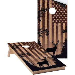 2 Pcs Cornhole Board Wraps - 24.5" x 48.5" Vinyl American USA Flag Scenic Deer Laminated Cornhole Game Wraps Decal Stickers for Corn Hole Indoor Outdoor, Boards Not Included in Saudi Arabia