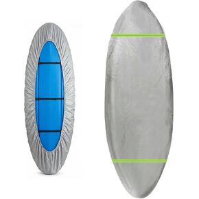 Deosk Fit 9.3-10.5ft Kayak Cover With Fluorescent Green Reflective Strip Waterproof & Windproof Kayaking Covers- 420D Heavy Duty Canoe Protective Cover With Adjustable Drawsting And Buckle(Grey) in Kuwait