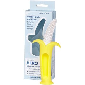 فرشاة Hero Banana بمقبض مكتنز لقبضة أفضل؛ للآباء لتهدئة لثة الطفل وإزالة سكريات الحليب؛ جيد أيضًا للبالغين ذوي قوة الإمساك المنخفضة لتنظيف أسنانهم وتدليك اللثة. in Kuwait