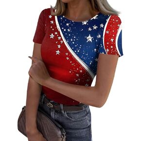 WENKOMG1 Women's 250th Anniversary USA Shirt Stars Stripes Print Shirt Independence Day Patriotic Casual Tee Tops, S-2XL in Kuwait