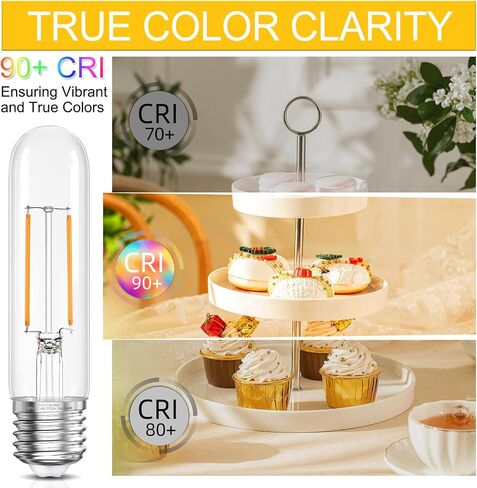 GvvooHome أنبوبي LED Edison Bulb Dimmable 2700K أبيض دافئ، 4W، ما يعادل 40 واط، مصابيح E26 LED، مصابيح T10 Edison للثريات، مروحة السقف، 90+CRI 400LM، 6 عبوات in Kuwait