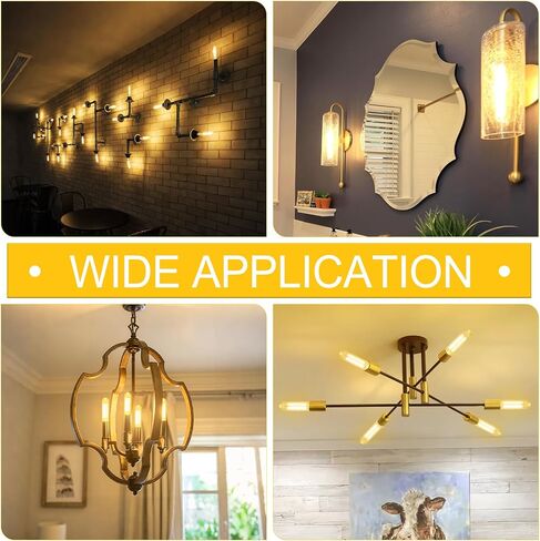 GvvooHome أنبوبي LED Edison Bulb Dimmable 2700K أبيض دافئ، 4W، ما يعادل 40 واط، مصابيح E26 LED، مصابيح T10 Edison للثريات، مروحة السقف، 90+CRI 400LM، 6 عبوات in Kuwait