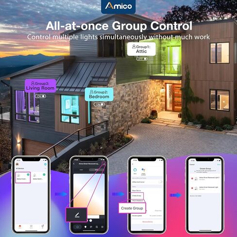 Amico 6 Pack 6 بوصة إضاءة LED ذكية مجوفة، إضاءة سفلية WiFi بدون صندوق توصيل، RGB & 2700-6500K تغيير اللون، 12W=110W 1000LM، التحكم بالصوت وجهاز التحكم عن بعد والمجموعة in Kuwait