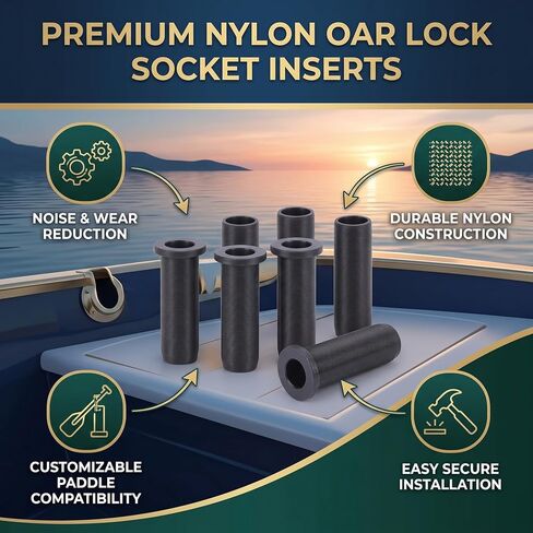 Keenso Oar Lock Socket Insert, 8PCS Nylon 1/2 Inch to 5/8 Inch Oar Lock Sleeve for Boat Kayak Canoe Hardware in Kuwait