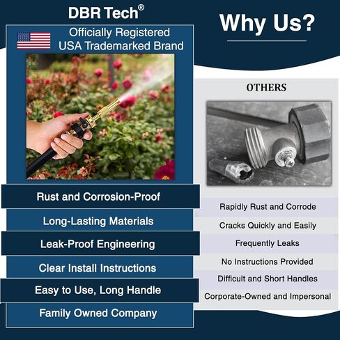 DBR Tech® صمام إغلاق خرطوم الحديقة النحاسي - صمام خرطوم المياه شديد التحمل | موصل نهاية خرطوم متين، مرفق صمام إغلاق خرطوم الحديقة مع رافعة سهلة التشغيل/الإيقاف in Kuwait