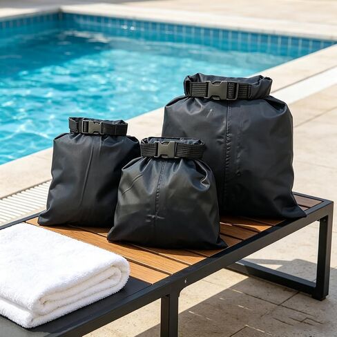 3pcs Waterproof Dry Bags for Backpacking Outdoor Kayaking Rafting, Lightweight Water-resistant Storage for Daily Use (Black) in Kuwait