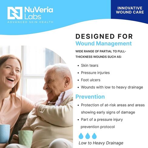 ضمادة إسفنجية من السيليكون بحدود من فئة المستشفيات من NuVeria Labs - ضمادة لاصقة لطيفة للعناية بالجروح، وسادة ماصة متعددة الطبقات، طبقة مقاومة للماء قابلة للتنفس، ضمادة مربعة معقمة 4x4 - 10 لكل صندوق in Kuwait