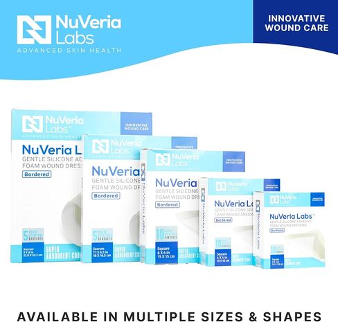 ضمادة إسفنجية من السيليكون بحدود من فئة المستشفيات من NuVeria Labs - ضمادة لاصقة لطيفة للعناية بالجروح، وسادة ماصة متعددة الطبقات، طبقة مقاومة للماء قابلة للتنفس، ضمادة مربعة معقمة 4x4 - 10 لكل صندوق in Kuwait