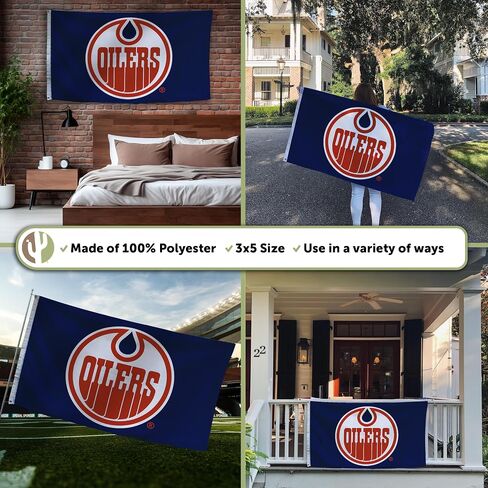 Desert Cactus Edmonton Oilers Flag NHL 100% Polyester Indoor Outdoor 3x5 feet National Hockey League Team Flags (Vintage Flag #1) in Kuwait