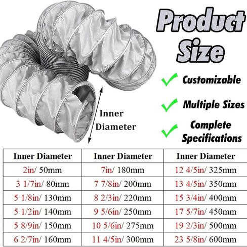 Flexible Fiberglass Ducting Hose HVAC Duct Hosing High Temperature Resistance Duct Hose For Ventilation Blower Dryer Exhaust(L 2m(6ft),150mm(5 9/10")) in Kuwait