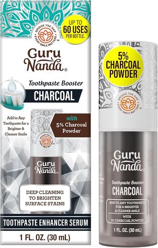 GuruNanda Charcoal Toothpaste Booster with 5% Charcoal Powder – Add to Toothpaste for Whitening, Fluoride-Free, Peroxide-Free Formula, Up to 60 Uses in Kuwait