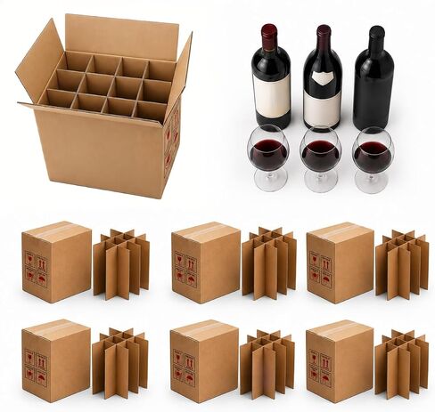 3 Pack Wine Bottle Moving Box, Wine Bottle Boxes for Moving, Wine Shipping Boxes with Dividers, Thickened Corrugated Paper Suitable for Moving Storage,Glassware and Wine Bottles in Kuwait