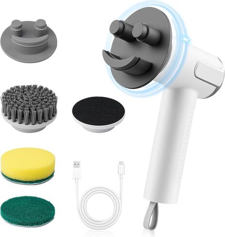 Electric Spin Scrubber for Scrub Daddy/Mommy, Goldusk 2-Speed Power Cleaning Brush with Digital Display 4 Replacement Brush Heads, Smiley Sponge Wand Handle Dish Wand for Sink/Griddle/Stove/Tub/Tile in Kuwait