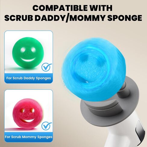 Electric Spin Scrubber for Scrub Daddy/Mommy, Goldusk 2-Speed Power Cleaning Brush with Digital Display 4 Replacement Brush Heads, Smiley Sponge Wand Handle Dish Wand for Sink/Griddle/Stove/Tub/Tile in Kuwait