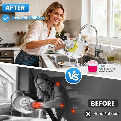 Electric Spin Scrubber for Scrub Daddy/Mommy, Goldusk 2-Speed Power Cleaning Brush with Digital Display 4 Replacement Brush Heads, Smiley Sponge Wand Handle Dish Wand for Sink/Griddle/Stove/Tub/Tile in Kuwait
