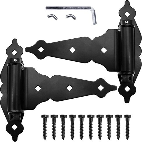 Black Self-Closing T-Strap Gate Hinges - 8" T-Gate Hinge Kit for Wood Fences & Gates, Heavy Duty Hardware (1 Pack) in Kuwait