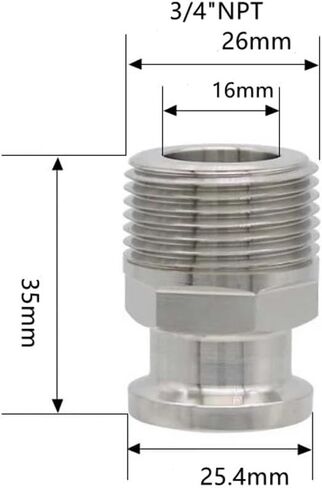 1/4 "3/8" 1/2 "3/4" 1 "-4" NPT ذكر × 0.5 "0.75" 1.5 "2" -4 "ثلاثي المشبك موصل وصلة أنابيب 304 316L الفولاذ المقاوم للصدأ (3l4-NPT-K25.4، SUS304) in Kuwait