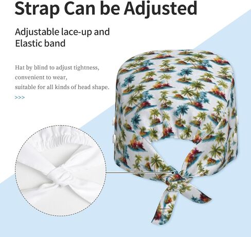 Tropical Island Scene Print Scrub Caps Women Men, Adjustable Nurse Cap Surgical Caps Scrub Hats for Women Men, Working Cap with Buttons for Hanging Face Masks Black in Kuwait