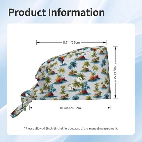Tropical Island Scene Print Scrub Caps Women Men, Adjustable Nurse Cap Surgical Caps Scrub Hats for Women Men, Working Cap with Buttons for Hanging Face Masks Black in Kuwait