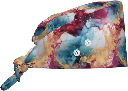 Colored Marble Pattern Print Scrub Caps Women Men, Adjustable Nurse Cap Surgical Caps Scrub Hats for Women Men, Working Cap with Buttons for Hanging Face Masks Black in Kuwait