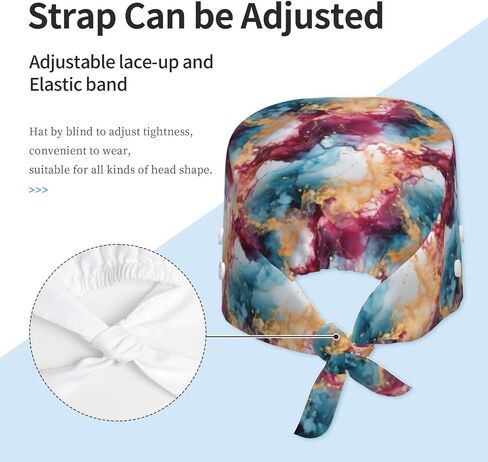 Colored Marble Pattern Print Scrub Caps Women Men, Adjustable Nurse Cap Surgical Caps Scrub Hats for Women Men, Working Cap with Buttons for Hanging Face Masks Black in Kuwait