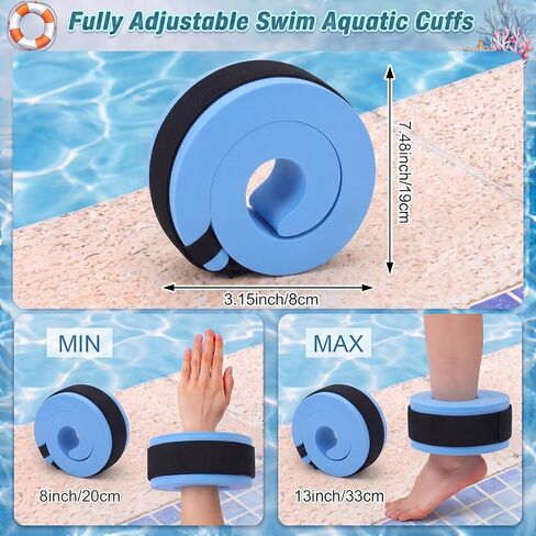 Thenshop 4 Pcs Swim Aquatic Cuffs Water Weights for Pool Exercise Equipment High-Density EVA Water Aerobics Float Ring Ankles Arms Belts with Adjustable Float Fitness for Swim Training in Kuwait