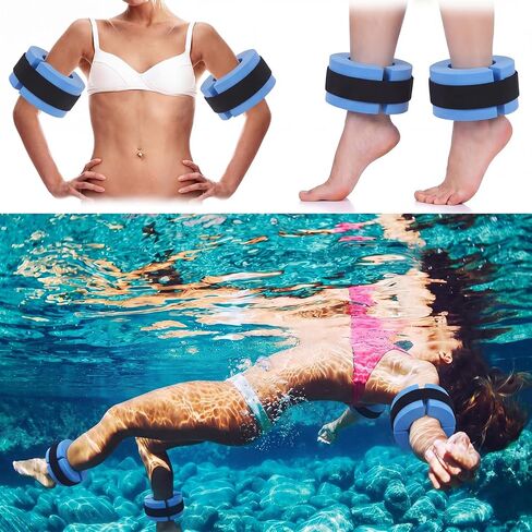 Thenshop 4 Pcs Swim Aquatic Cuffs Water Weights for Pool Exercise Equipment High-Density EVA Water Aerobics Float Ring Ankles Arms Belts with Adjustable Float Fitness for Swim Training in Kuwait