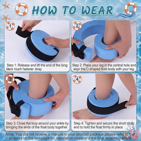 Thenshop 4 Pcs Swim Aquatic Cuffs Water Weights for Pool Exercise Equipment High-Density EVA Water Aerobics Float Ring Ankles Arms Belts with Adjustable Float Fitness for Swim Training in Kuwait
