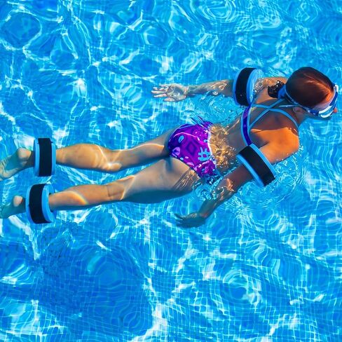 Thenshop 4 Pcs Swim Aquatic Cuffs Water Weights for Pool Exercise Equipment High-Density EVA Water Aerobics Float Ring Ankles Arms Belts with Adjustable Float Fitness for Swim Training in Kuwait